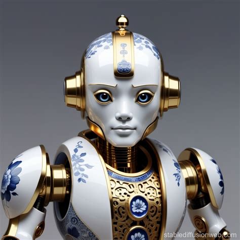 Gold-Lined Robot with Porcelain Texture | Stable Diffusion Online
