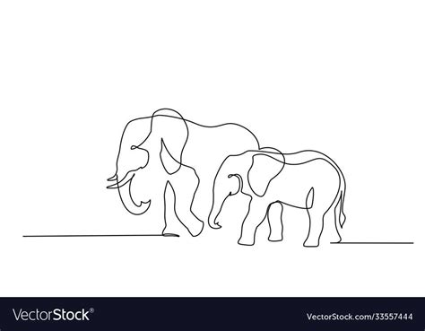 Elephant with baby symbol. Continuous one line drawing. Logo of the ...