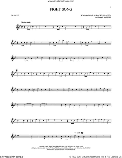 Fight Song sheet music for trumpet solo (PDF-interactive)