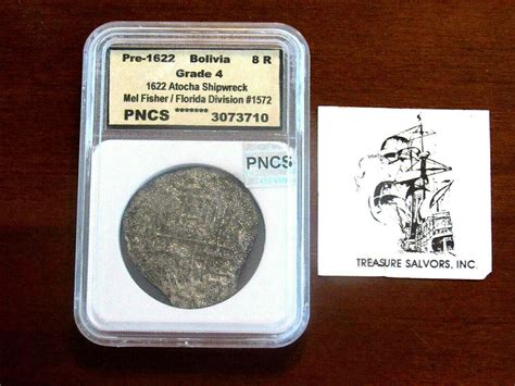 1622 ATOCHA SHIPWRECK SPANISH 8 REALES SILVER COIN POTOSI PNCS 4 GRADE ...