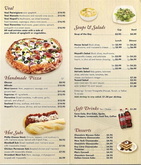 Napoli's Italian Restaurant menu in Marion, Iowa, USA