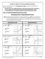 1.5 Notes.pdf - Lesson 5: Limits of Transcendental Functions If you research the definition of a ...