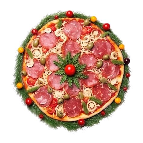 Pizza With Ingredient In The Form Of Christmas Decorations, Christmas Dinner, Christmas Food ...