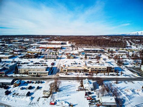 Aerial of Downtown Palmer, Alaska Stock Image - Image of clouds, palmer ...