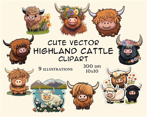 Highland Cow Vector Clipart INSTANT DOWNLOAD Scottish - Etsy Australia