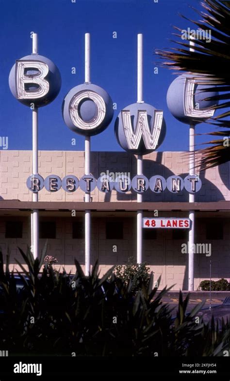 Googie style BOWL sign at bowling alley, Los Angeles, CA Stock Photo ...