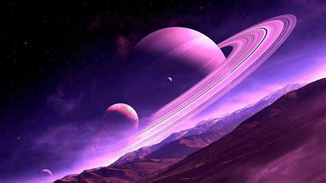 ringed planet planetary ring space art fantasy art #surface alien planet #planet #saturn #1080P ...