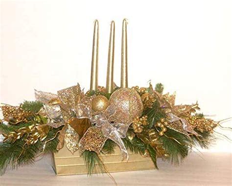 Amazon.com: Christmas table centerpiece gold with 3 gold candles ...