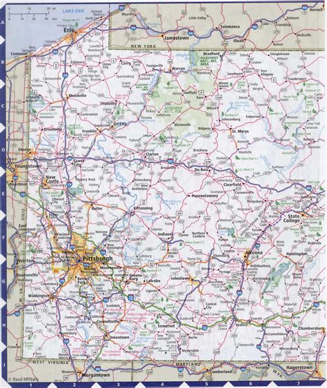 Map of Pennsylvania state with highways, roads, cities, counties ...