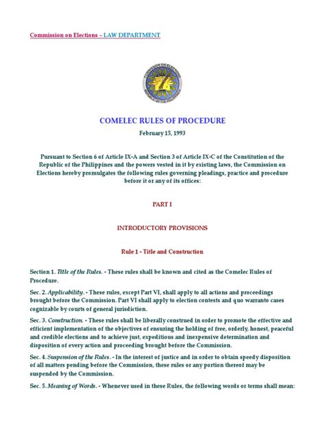 Comelec Rules of Procedure: Commission On Elections | PDF ...