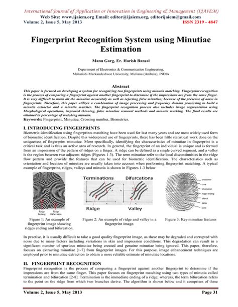 Fingerprint Recognition System using Minutiae Estimation Web Site: www ...