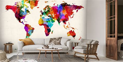 Map Of The World Abstract Painting II Mural | Wallsauce UK