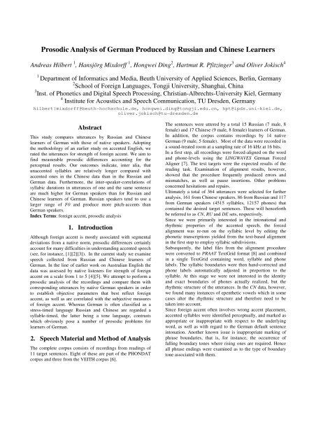 Prosodic Analysis of German Produced by Russian and Chinese ...