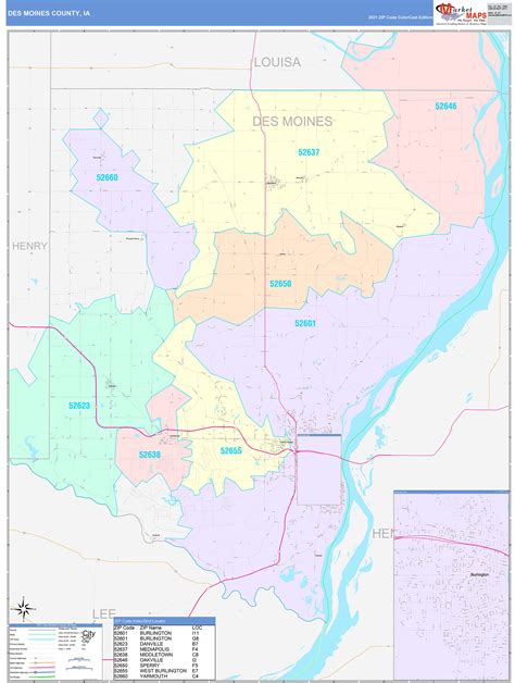 Des Moines County, IA Wall Map Color Cast Style by MarketMAPS