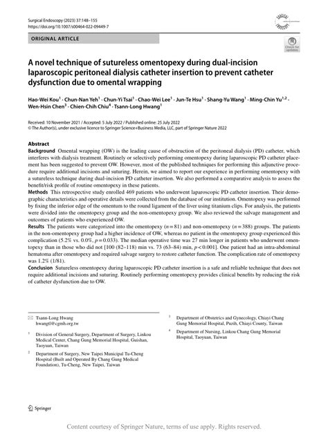 A novel technique of sutureless omentopexy during dual-incision ...