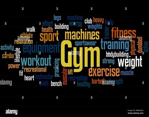 Gym word cloud concept on black background Stock Photo - Alamy