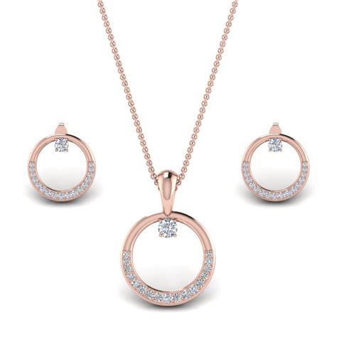 diamond Circle Earring And Pendant Set In 14K Rose Gold | Fascinating Diamonds