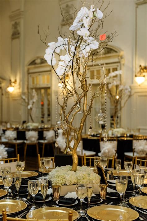 Reception Décor Photos - Gold Manzanita Branches with Orchids - Inside ...