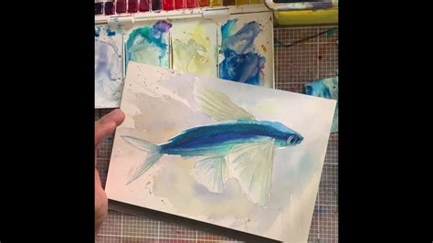 Flying fish - watercolour painting - YouTube