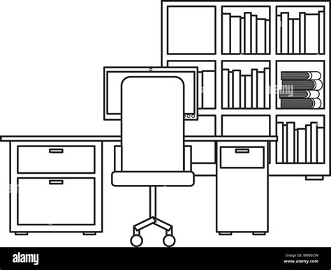 workspace office desk pc armchair bookshelf books Stock Vector Image & Art - Alamy