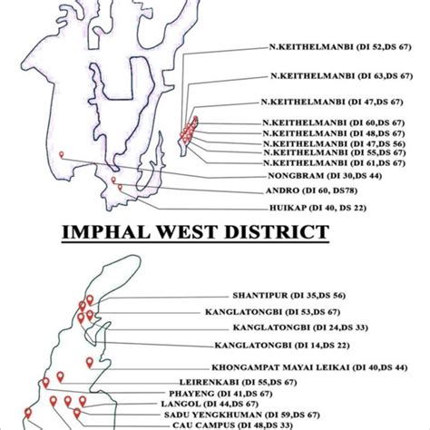 Map of Imphal East and Imphal West districts showing the surveyed areas ...