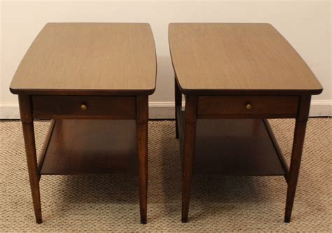 Mid-Century End Tables Danish Modern Walnut Tapered Leg Side Tables-Pair #9