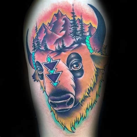 70 Bison Tattoo Designs For Men - Buffalo Ink Ideas