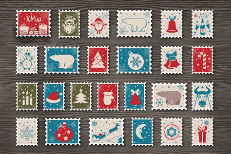 Christmas postage stamps with Santa Claus, Snowman, Deer... (1055793 ...