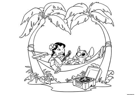 Coloriage lilo and stich en vacances avec de la musique - JeColorie.com