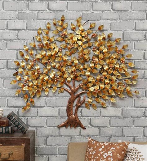 Buy Iron Decorative Tree Wall Art In Gold By Malik Design Online ...