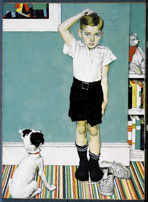 Norman Rockwell - "He's Going To Be Taller Than Dad," 1939, oil on canvas print advertisement ...