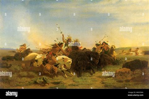 Art plains indians hunting buffalo hi-res stock photography and images - Alamy