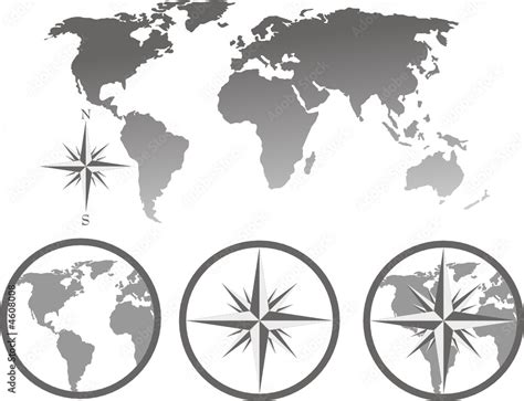 world map and compass Stock Vector | Adobe Stock