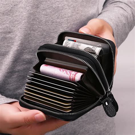 2018 Genuine Leather Double Zipper Card/Id Holder Bags Card Wallet ...