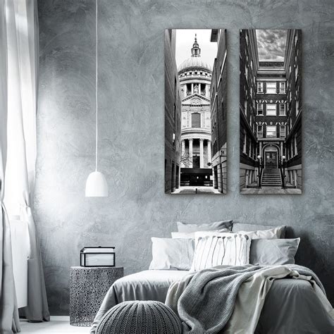 Framed Canvas Wall Art Set of 2 Black and White City Architecture Scenes Travel Prints ...