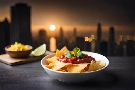 Premium AI Image | a bowl of nachos with chips and a bowl of chips with ...