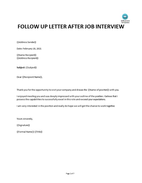 Thank You Follow-Up Email After Job Interview | Templates at allbusinesstemplates.com