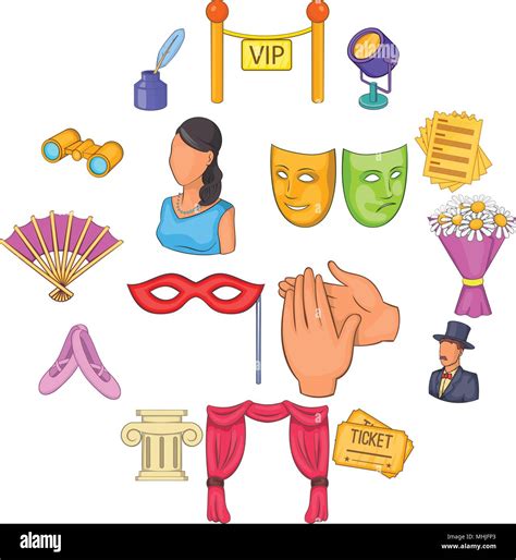 Teatro, conjunto de iconos de estilo de dibujos animados Imagen Vector de stock - Alamy