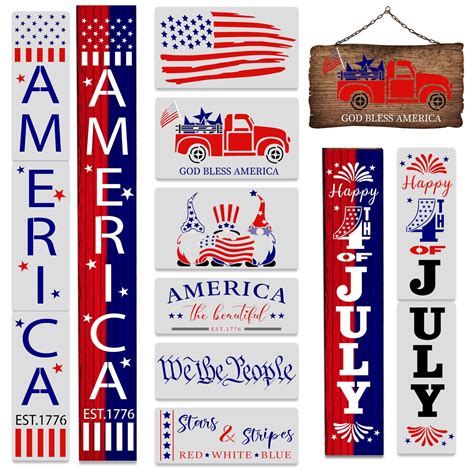 Buy 11pcs Patriotic Stencils for Painting on Wood,Reusable America/Happy 4th of July Porch Sign ...