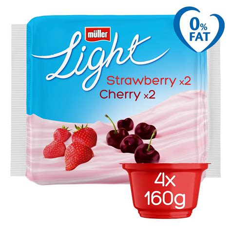 Müller Light Strawberry & Cherry Yogurt 4 x 160g (640g) | Low Fat & Fat Free Yogurt | Iceland Foods