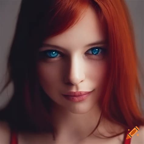 Portrait of a woman with dark red hair and blue eyes on Craiyon