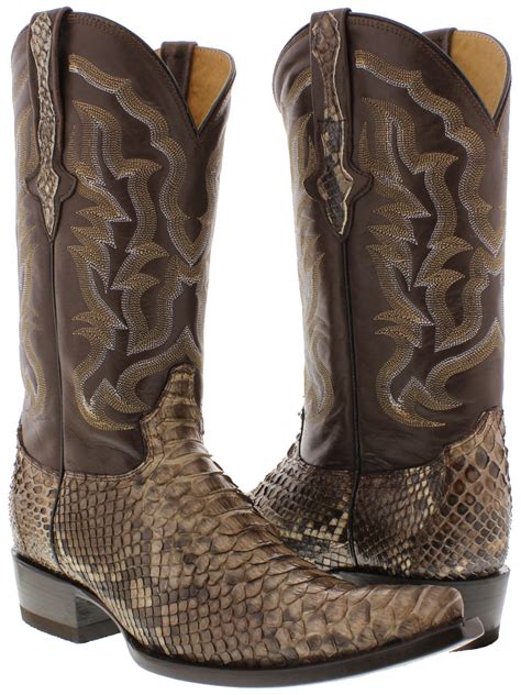 mens all real brown python snake skin exotic leather cowboy boots 3x pointed toe | eBay