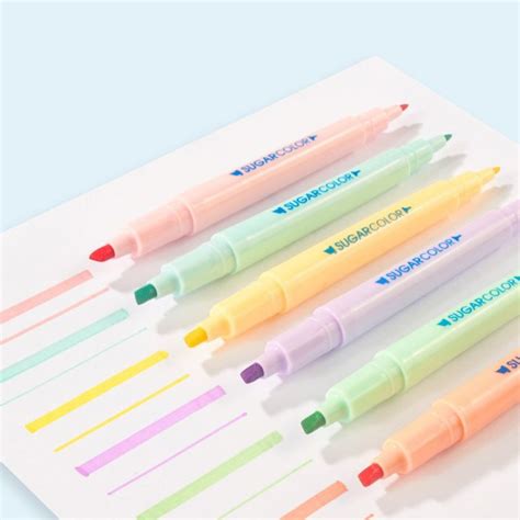 6 Colors Highlighter Pen Cute Dual Tip Pen Candy Color Marker Student ...