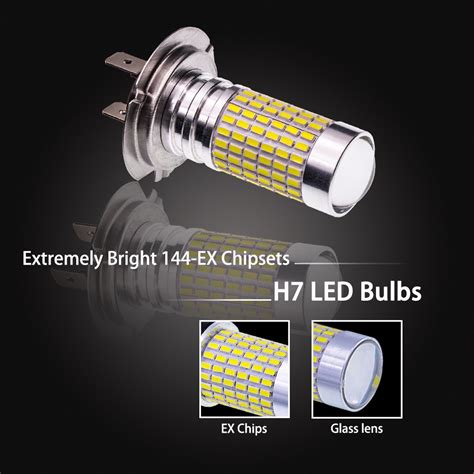 NGCAT 2PCS 1500 Lumens 3014SMD 144-EX Chipsets H7 Super Bright LED Bulbs with Lens Projector Fog ...