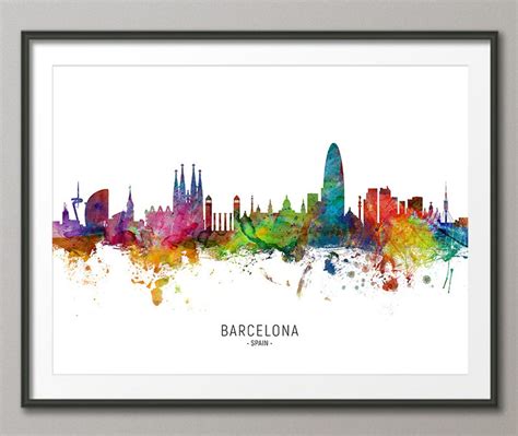 Barcelona Skyline Spain, Cityscape Painting Art Print Poster CX 6485 - Etsy