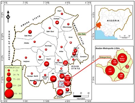 Map of Oyo State showing the LGAs with the number of COVID-19 cases as ...