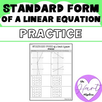 Writing Linear Equations in Standard Form | Independent Practice Worksheet