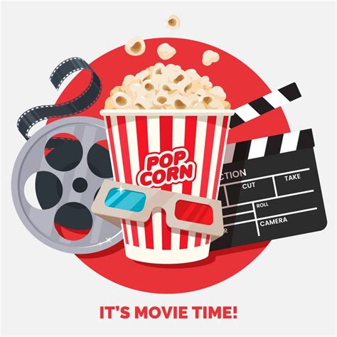 Movie time vector illustration. Cinema poster concept on red round ...