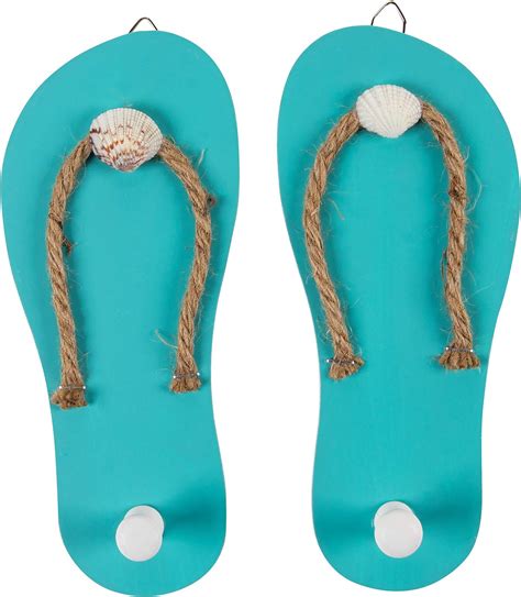 Juvale Wooden Flip Flop Shaped Ornament Hooks - 1-Pair Wall Hook with Beach Nautical Designed ...
