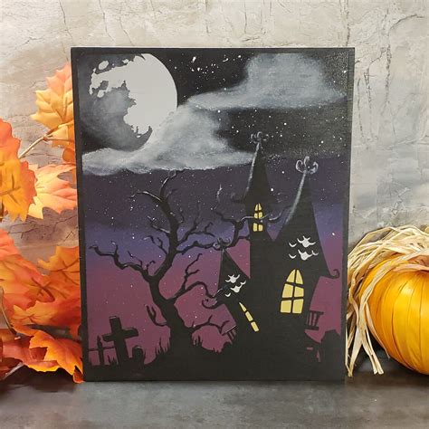 Haunted House Painting 8 X 10 Halloween - Etsy